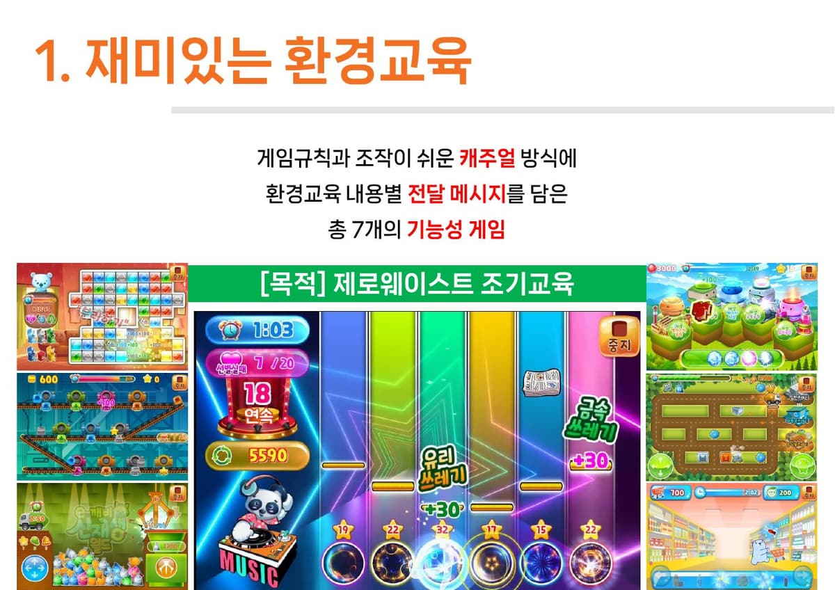 이깨비 신재생월드의 다양한 환경교육 게임 화면